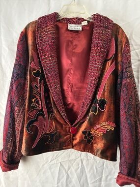 Patchwork Embroidered Velvet Blazer - Talbott Couture - Red Multi